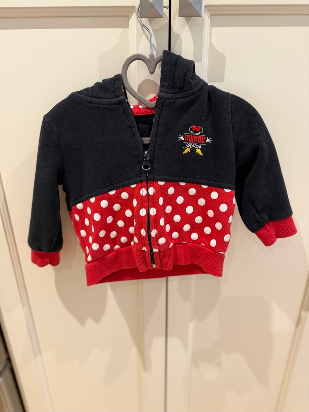 Disney parks Minnie Mouse 18m Red & Black Polka Dot Hooded Zip Jacket